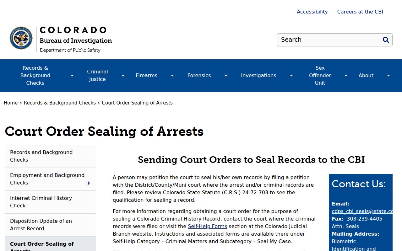 CBI sealing guidance for Summit County arrest history