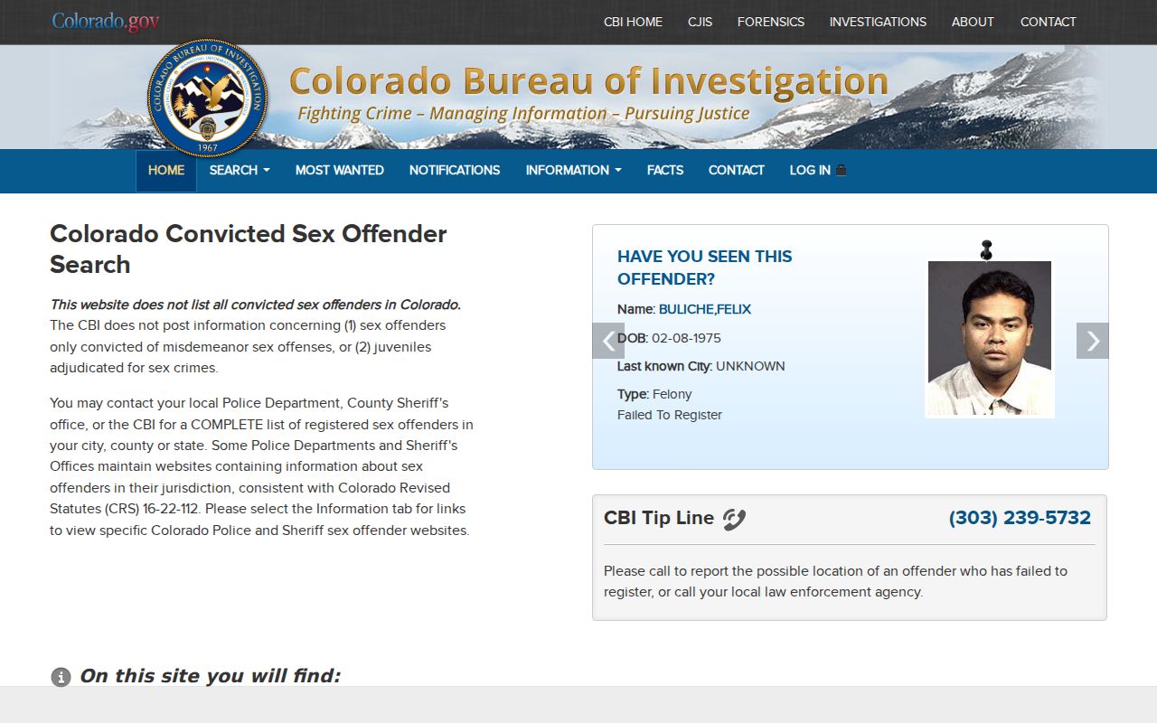 Summit County sex offender check on the Colorado registry